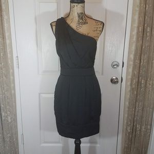 NWOT BCBG Black One Shoulder Cocktail Dress Sz 8
